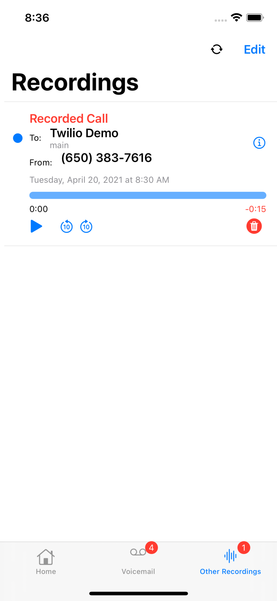 TwiPhone Pilot Recordings View
