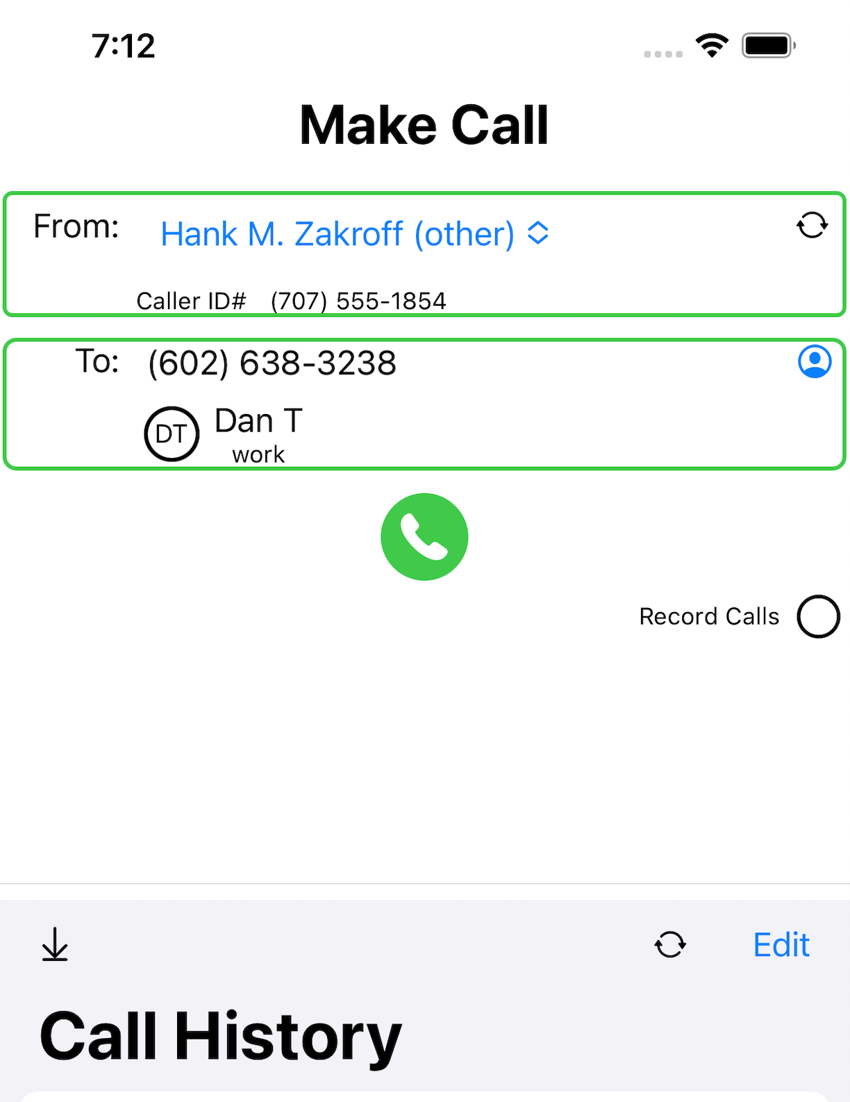 Make Call Screen Shot